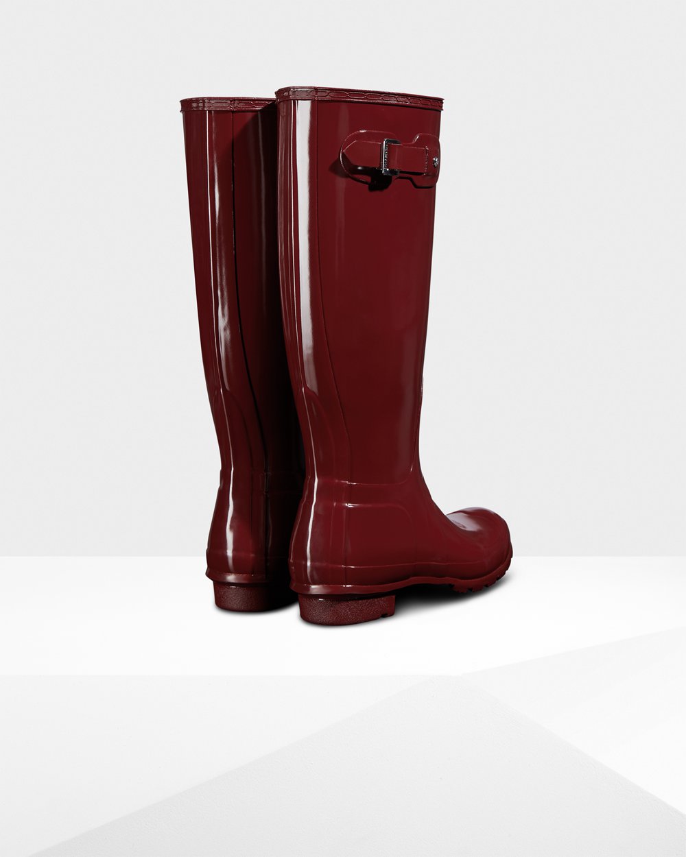 Womens Hunter Original Gloss - Tall Rain Boots Grey Red - 9364-LENZR